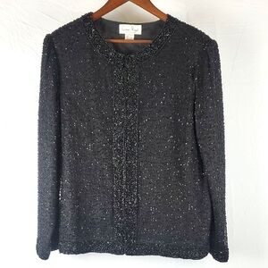 Vintage Laurence Kazar Black‎ Silk Beaded Jacket